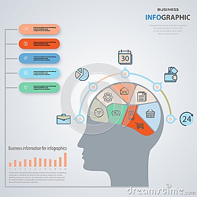 Concept of business man. Infographics marketing icons. Annual re Vector Illustration