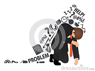 Overworked and tired businessman or office worker sitting on his knee and trying to get up. Flat style modern vector illustration. Vector Illustration