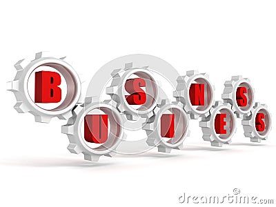 Concept business red text letters in connected work gears Stock Photo