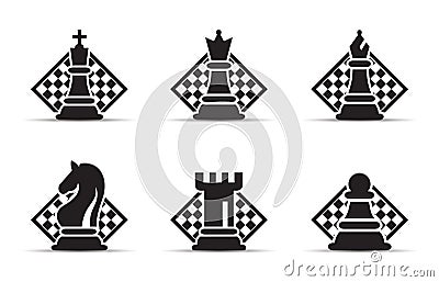 Concept of Business Strategy With Chess Figures On A Chess Board Modern Vector Illustration Set. Black Chess Figures Pieces Vector Illustration