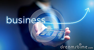 Concept of business success with arrow going up on a technology Stock Photo