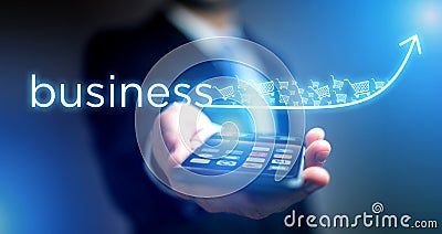 Concept of business success with arrow going up on a technology Stock Photo