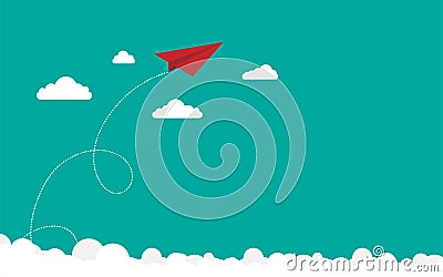 Concept of business success, Red paper airplane flying in the sk Vector Illustration