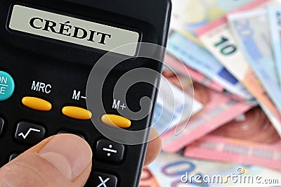 Concept of calculating the cost of credit in French Stock Photo