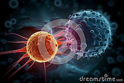 Concept of cancer cell attacking body cell. Generative AI. Stock Photo