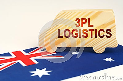 On the flag of Australia is a truck with the inscription - 3PL logistics Stock Photo