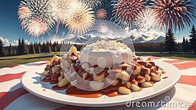 Celebrate Canada Day with a Plate of Delicious Poutine.AI Generated Stock Photo