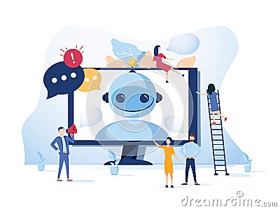 Concept Chatbot and future marketing concept, support for web page, social media. Vector illustration chatting with bot Vector Illustration