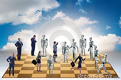 Concept of chess played by humans versus robots Stock Photo
