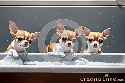 Chihuahuas in a Sudsy Sink.AI Generated Stock Photo