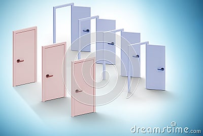 Concept of choice with many doors opportunity - 3d rendering Stock Photo