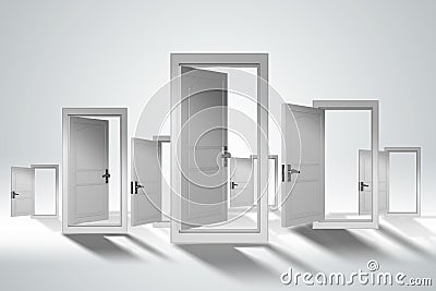 The concept of choice with many doors opportunity - 3d rendering Stock Photo