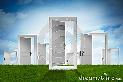 The concept of choice with many doors opportunity - 3d rendering Stock Photo