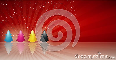 Concept cmyk Christmas tree in cyan magenta yellow black. Merry Christmas. Red background Stock Photo