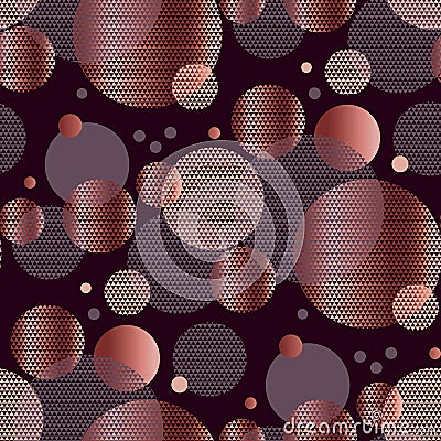 Concept circle planet seamless pattern. Rose gold and black color abstract geometric design element Vector Illustration