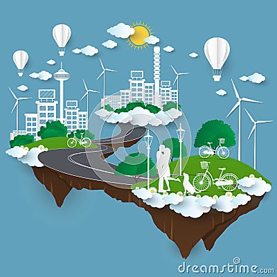 The concept of City go Green,Green City concept. paper cut Stlye .Vector Illustration Stock Photo