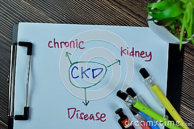 Concept of CKD - Chronic Kidney Disease write on paperwork isolated on Wooden Table Stock Photo