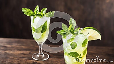 Classic Mojito with a Muddler for National Mojito Day.AI Generated Stock Photo