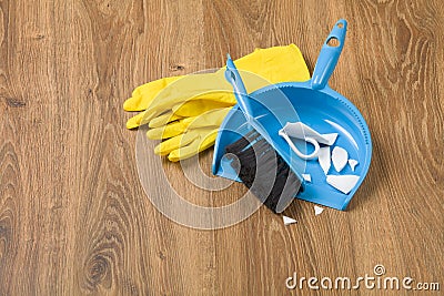Concept cleaning - sweeping the floor Stock Photo