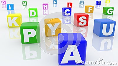 Concept of colorful cubes with various letters Cartoon Illustration