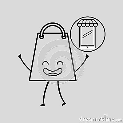 Concept commerce bag gift with smartphone store online Vector Illustration