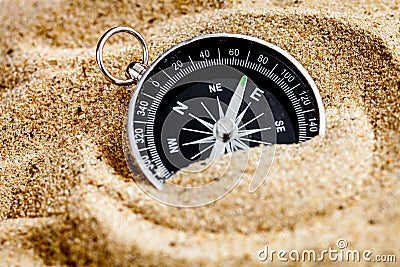 Concept compass in sand searching meaning of life Stock Photo