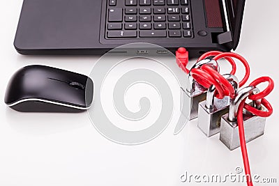 Concept of computer network security with triple padlocks over c Stock Photo