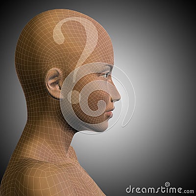 3D illustration wireframe human female question ask head Cartoon Illustration