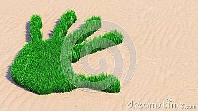 Green grass handprint on sand background Cartoon Illustration