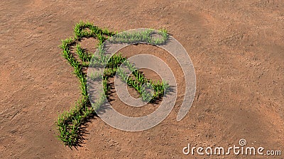 Green summer lawn grass symbol shape on brown soil or earth background,a basketball player image Cartoon Illustration