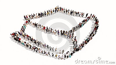 Large community of people forming the image of a closed book on white background. A 3d illustration Cartoon Illustration