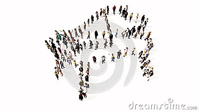 Large community of people forming the image of piano on white background. Cartoon Illustration