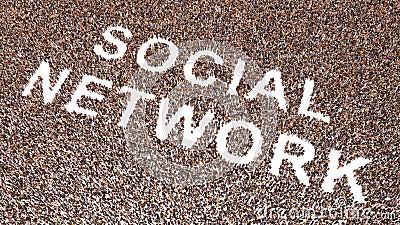 Conceptual large community of people forming the SOCIAL NETWORK message. 3d illustration metaphor for social media Cartoon Illustration