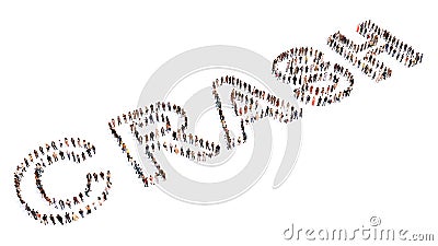 Large community of people forming the word CRASH. 3d illustration metaphor for economic and financial crisis Cartoon Illustration