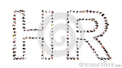 Large community of people forming the the word HR . 3d illustration metaphor for recruitement, position Cartoon Illustration