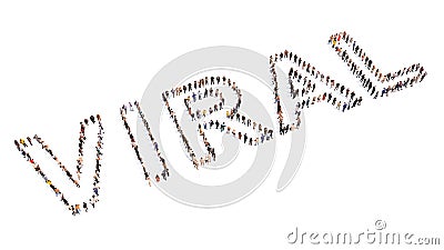 Conceptual large community of people forming the word VIRAL. 3d illustration metaphor for popular, trend, global, creative Cartoon Illustration