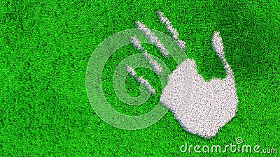 Ornamental gravel handprint on grass background Cartoon Illustration