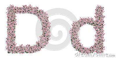 Set of beautifull blooming lilies bouquets forming the font D. 3d illustration metaphor for education Cartoon Illustration