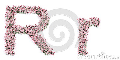 Set of beautifull blooming lilies bouquets forming the font R. 3d illustration metaphor for education Cartoon Illustration