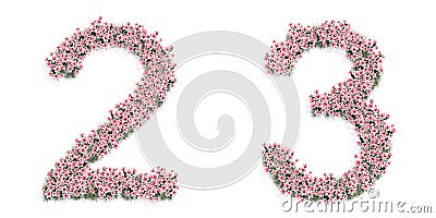 Set of beautifull blooming lilies bouquets forming the fonts 2 and 3. Cartoon Illustration