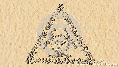 Stones on beach sand handmade symbol shape, golden sandy background, toxic icon Cartoon Illustration