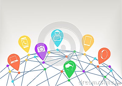 Concept of connected devices like smart phone, smart watch, wearables, camera in internet of things (IoT) era Vector Illustration