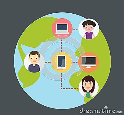 Concept of connecting people with technology Vector Illustration