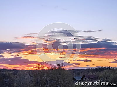 The concept of conservation of nature, ecology, peace on the planet. Spring landscape - sunset. Selective focus, horizontal photo Stock Photo
