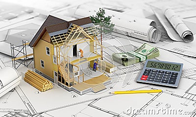 Concept of construction and architect design. Stock Photo