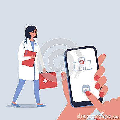 The concept of consultation and treatment of patients at home Vector Illustration