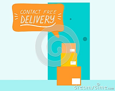 Concept of contact free delivery service. The parcel boxes are at the door. Safe delivery. Vector illustration in flat design Vector Illustration