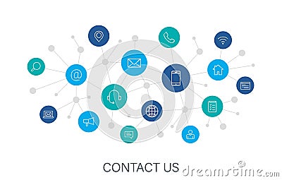 Concept Contact Us web icons in line style. Web and mobile icon. Chat, support, message, phone. Digital network, social Vector Illustration
