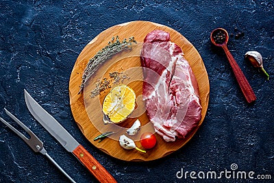 Concept cooking meat steak on dark background top view Stock Photo