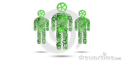 Concept of cooperation or partnership with three figures presented as one mechanism Stock Photo
